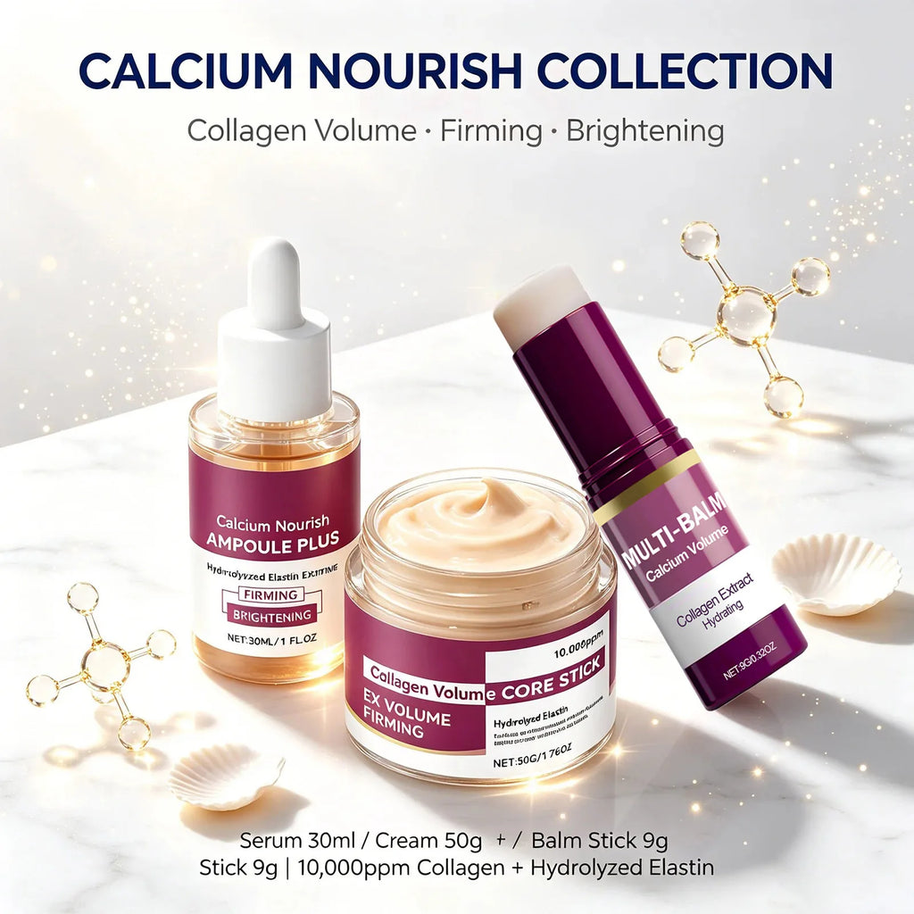 Korean Calcium Volume Multi Balm+Calcium Collagen Moisturizer+Pore Firming Essence Gentle & Moisture Routine for Daily Skincare