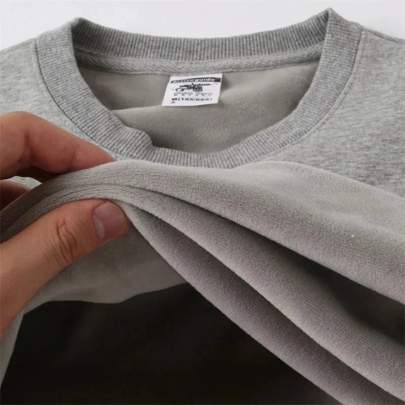 Silver Fox Velvet Pullover Sweatshirt - Loose Fit Long Sleeve Round Neck