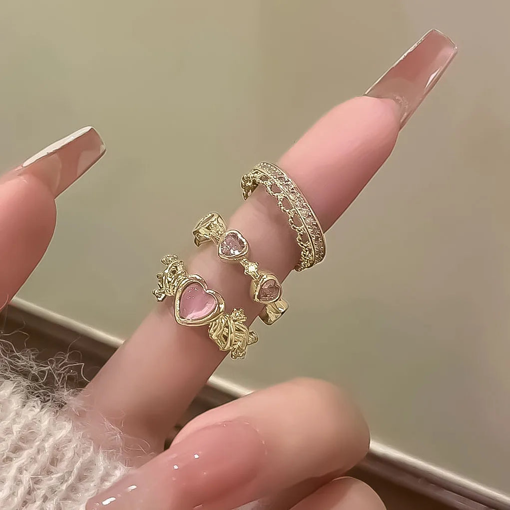 AY Y2K Irregular Heart Ring - Purple Crystal Zinc Alloy Open Ring