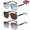 Car Sun Glasses 3pcs Retro Large Frame Square Sunglasses Classic Double Beam Metal Frame Glasses Fashion Men'S Gradient Eyewear