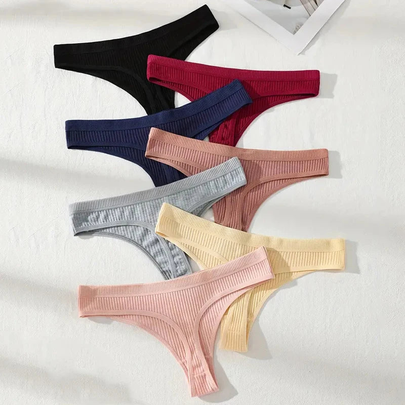 Plus Size Cotton Thongs 7 Piece Set Women Soft Breathable Striped G String Panties