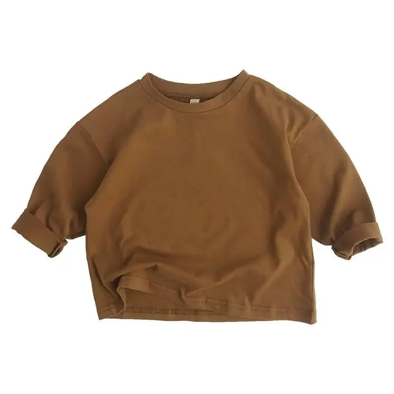 Autumn New Solid Color Children's Cotton T-shirt Long Sleeved Boys and Girls Top Fashion Children's Wear Baby T-shirt
