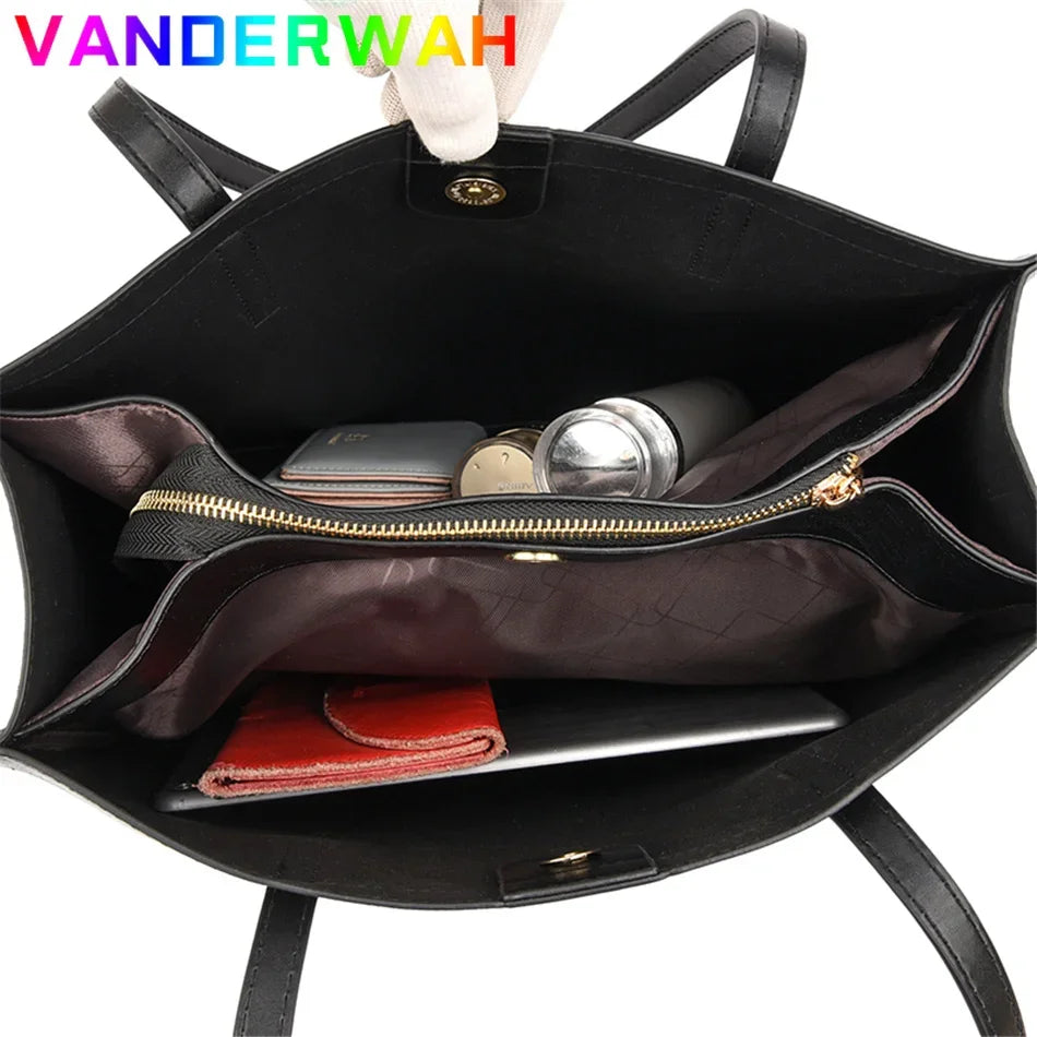Vintage Large Capatity Tote Shoulder Bags Fashion Top-Handle Bags High Quality Leather Bags Casual Letter Design Handbag