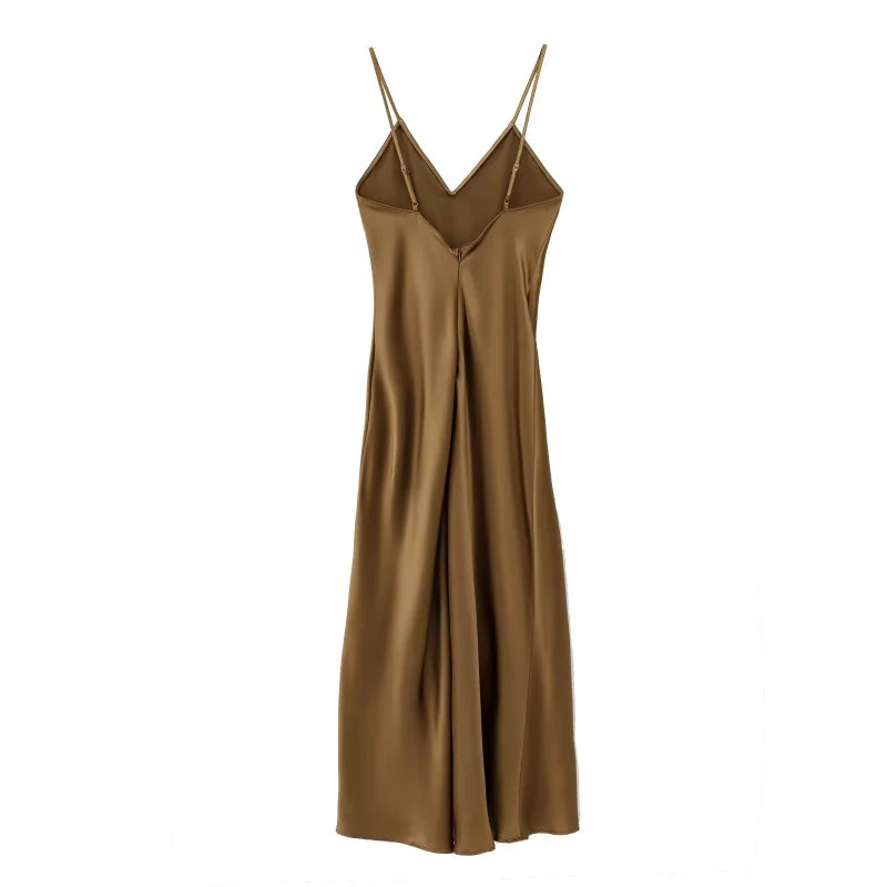 New Elegant women's fashion silk satin texture MIDI dress sexy backless party slip dress