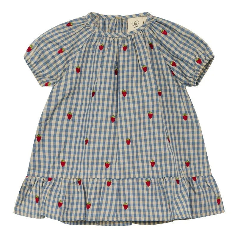 Girls Plaid Strawberry Cotton Dress & Shorts Set | Summer Outfit