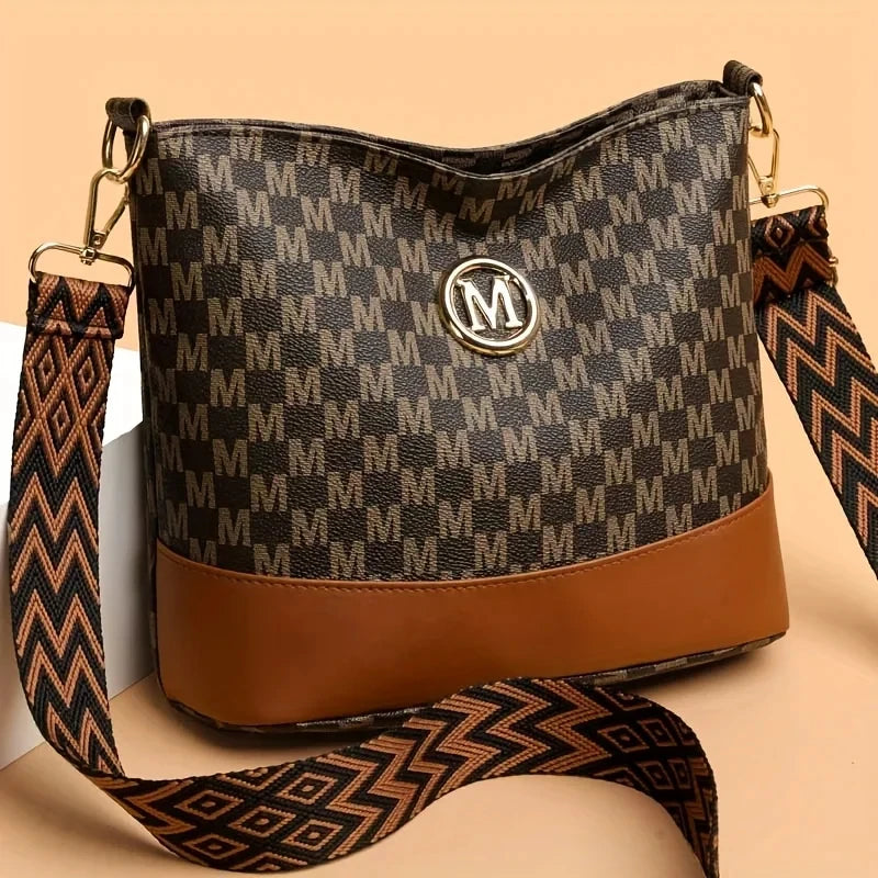 Elegant Women's Crossbody Bag with "M" Badge, Multi-Pocket Design, Adjustable Shoulder Strap, Perfect Gift for Women