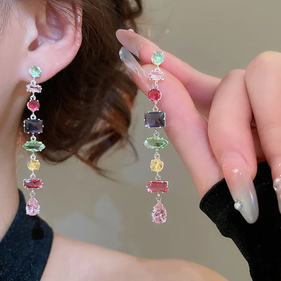 New Colorful Crystal Necklace Bracelet Chain For Women'S Elegant Clavicle Chain Irregular Zircon Necklace Jewelry Sets Gifts