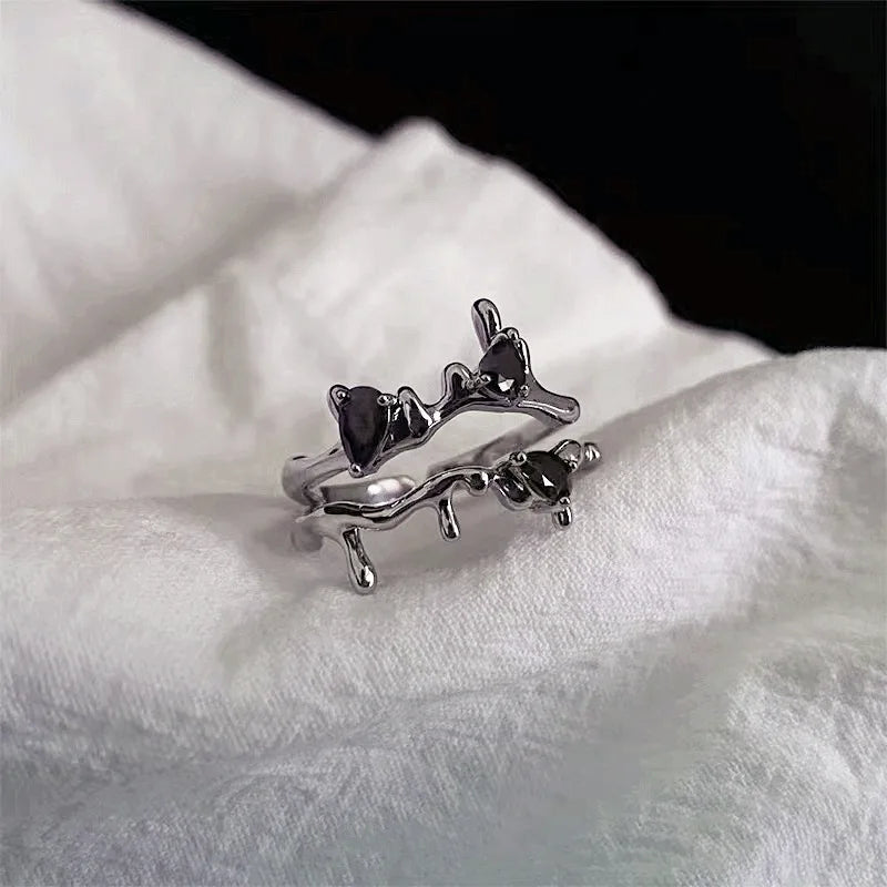 AY Y2K Irregular Heart Ring - Purple Crystal Zinc Alloy Open Ring