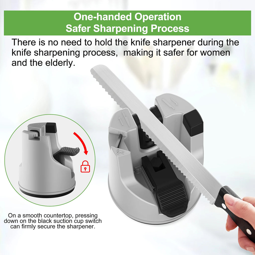 Afilador de Cuchillos de Cocina, Herramienta Multifunción de Afilado de Cuchillos con Ventosa Fija para Cuchillos Rectos y Dentados, Tijeras