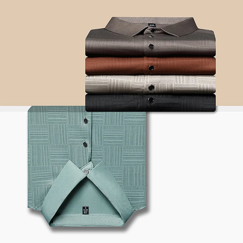 New Men's Business Casual Long Sleeved Shirt Solid Color Polo Shirt Fashionable Breathable Comfortable Versatile Top