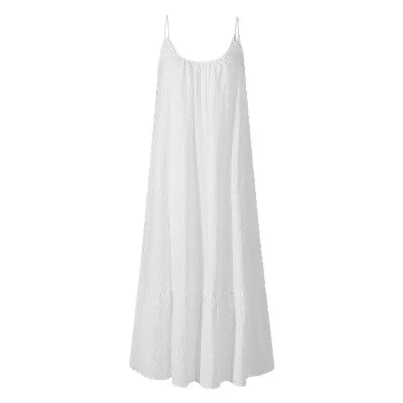 Lotus Leaf  Length Skirt Slim Shoulder High Waist Cotton Casual Style Women's Dress Fashionable Backless U-Neck Gown