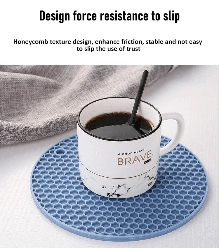 Table mat tool multifunctional kitchen silicone tableware mat, round anti slip coffee cup coaster, pot holder