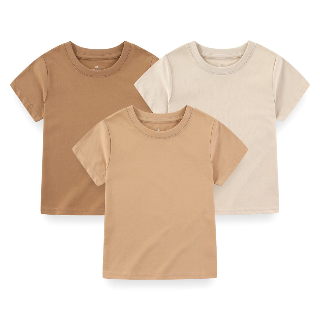 Kiddiezoom Kids' Solid Short Sleeve T-Shirts - 3-Pack Cotton Crew Neck