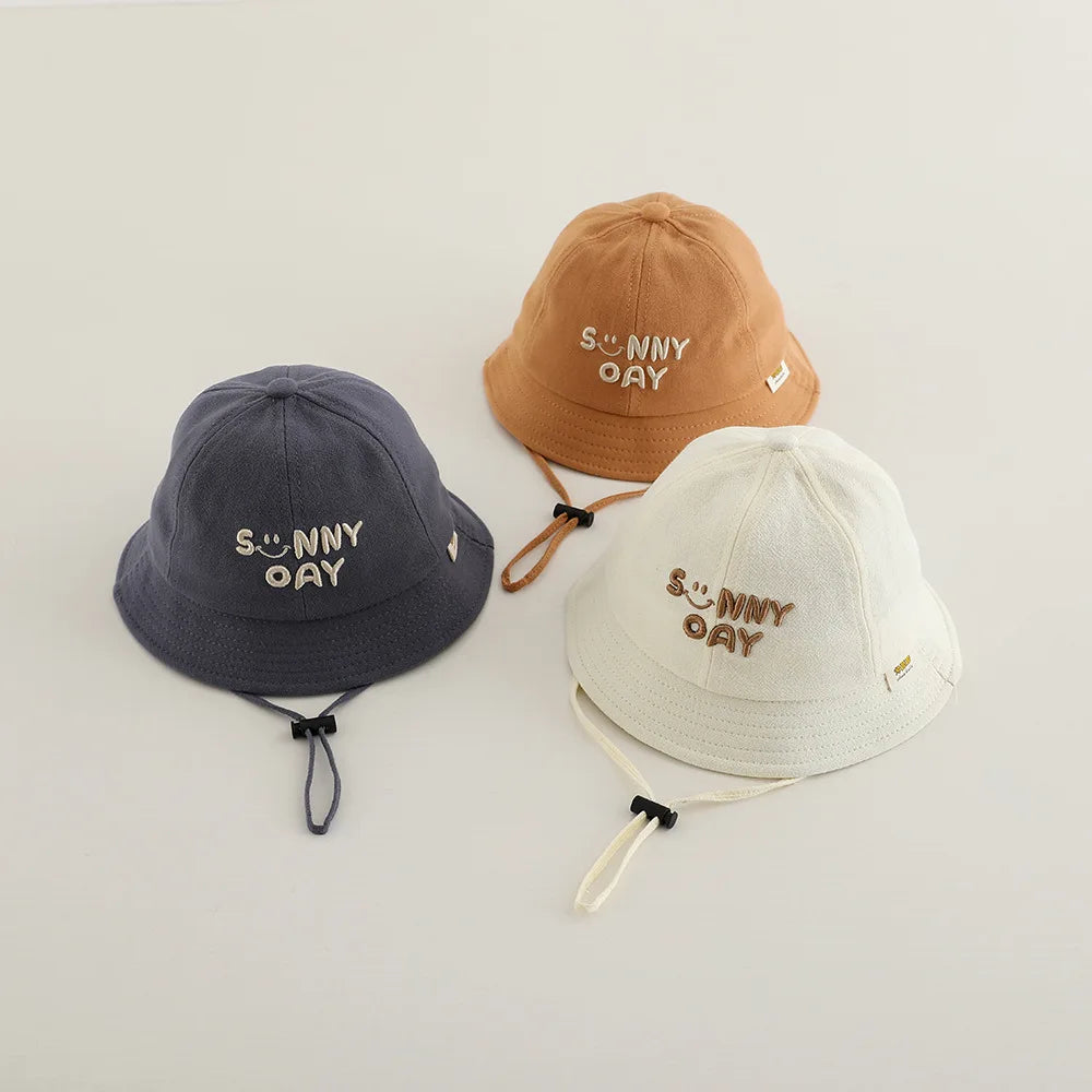 New Embroidered Letter Baby Bucket Hats Spring Sunhat Fishing Hat Sunshade Visor Boy Girl Outdoor Fashion Beach Cap For 6-24M