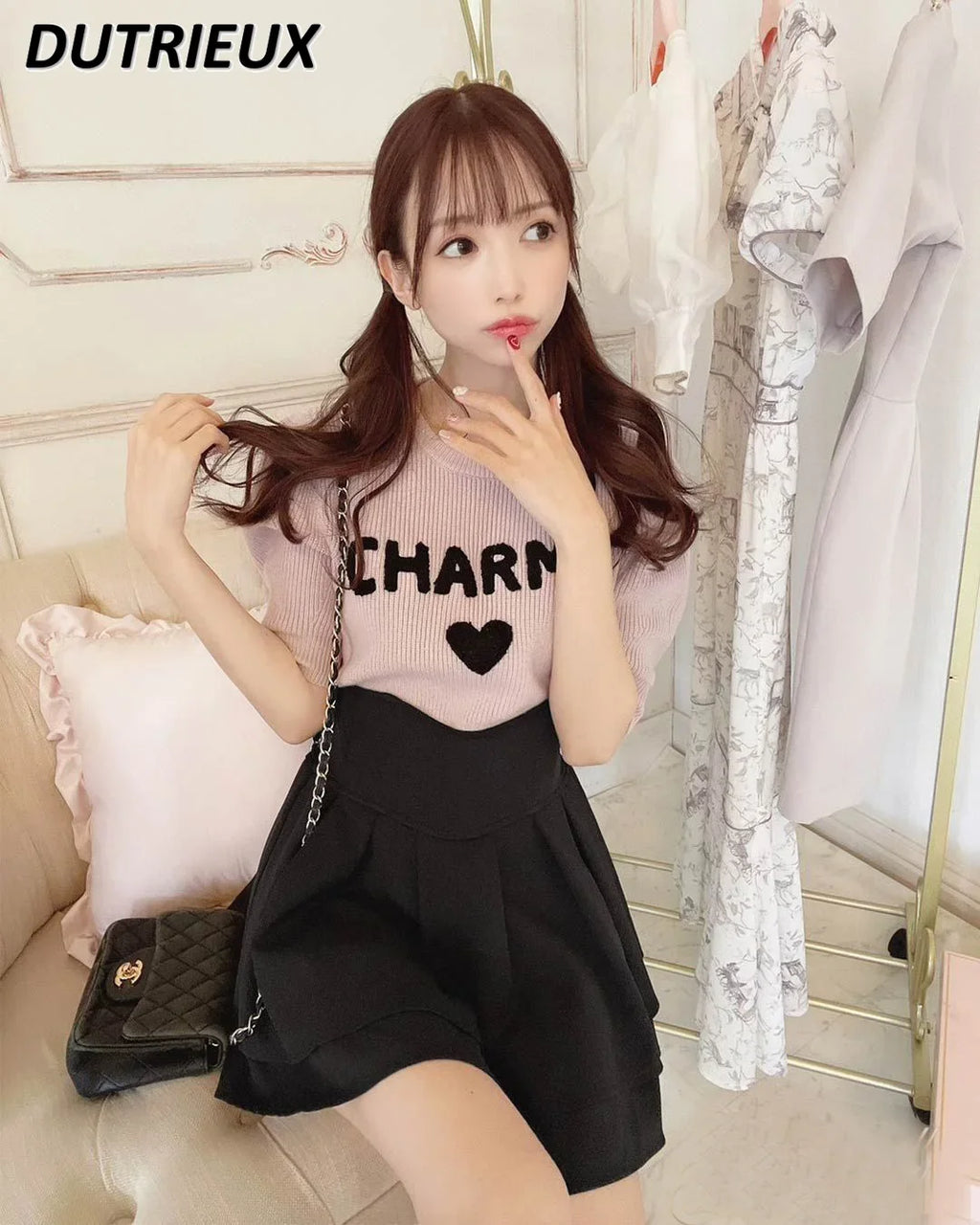 Japanese Lolita Black Skirts Women 2023 Spring Autumn New Radian Waistline Slim Short Pleated Skirt Female Mini Skirt Culottes