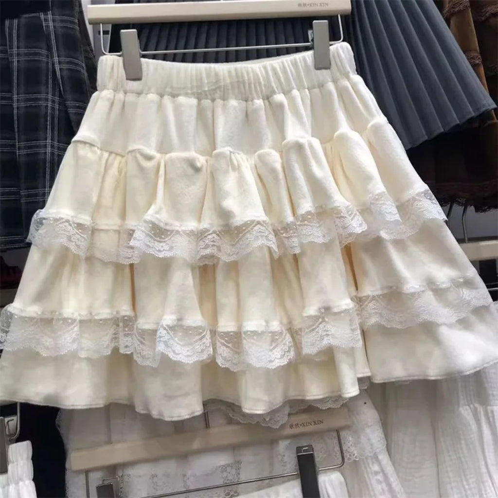 Japanese Y2k Cute Ruffled Plaid Skirt Punk Rock Subculture Cake Skirts Japanese Preppy Style Casual New Women Skirts Lolita Lace