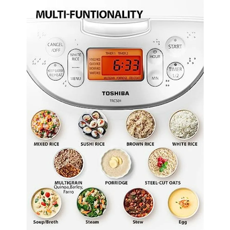 Rice Cooker 6 Cup Uncooked Japanese Rice Cooker with Fuzzy Logic Technology, Non-Stick Inner Pot, White, 7 Cooking Functions