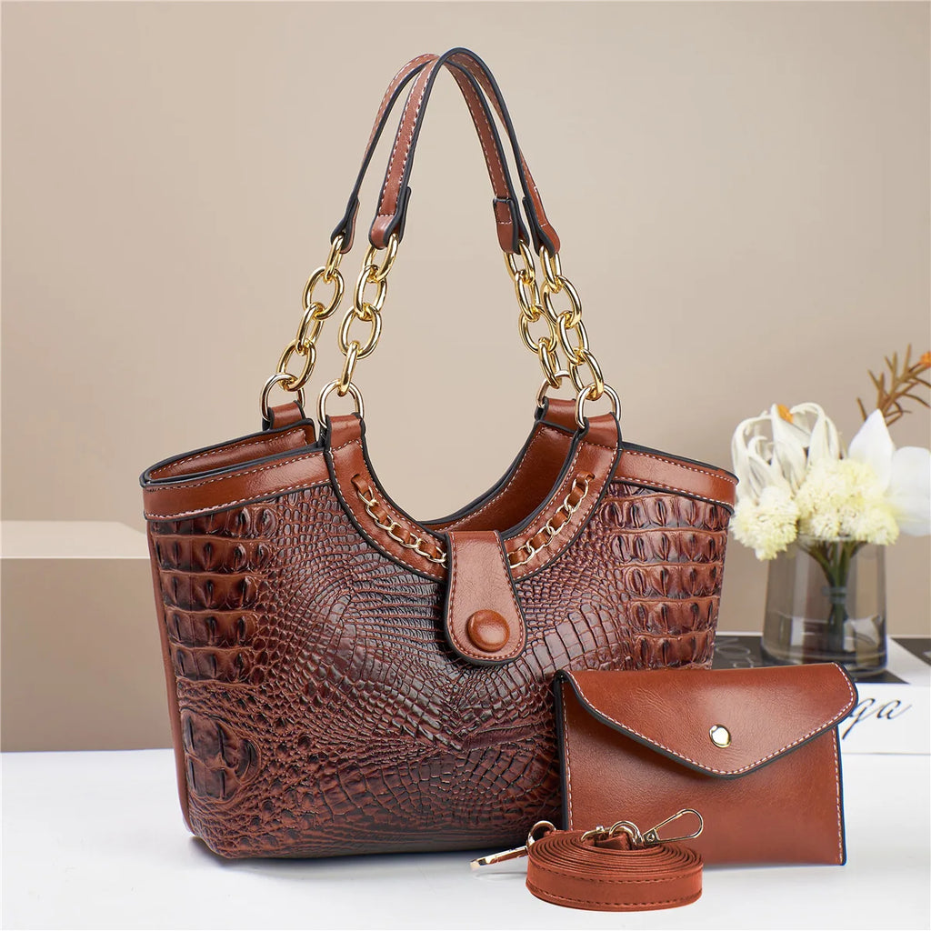 2Piece Set Chain Women's Handbag Exquisite Crocodile Patterned Purse and Handbag Elegant Women's Shoulder Crossbody Bag women
