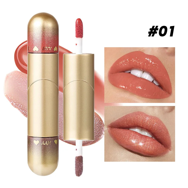 Double-Head Lip Gloss - Hydrating Moisturizing Sparkling Lip Gloss