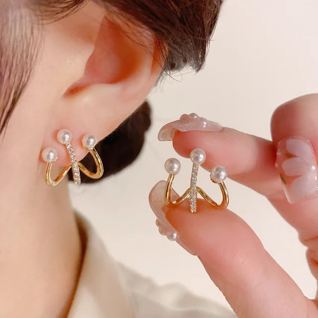 Upscale 14K Gold Jewelry Real Gold Earrings Zircon Pearl Twist Luxury Stud Earrings For Women'S Brincos Pendientes Bijoux