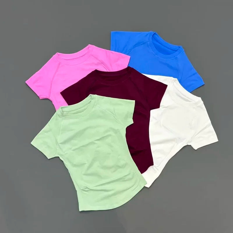 Short Sleeve Seamless Yoga Top Women Quick Dry Breathable Slim Fit Workout Gym Running Fitted Sports T-Shirt Activewear