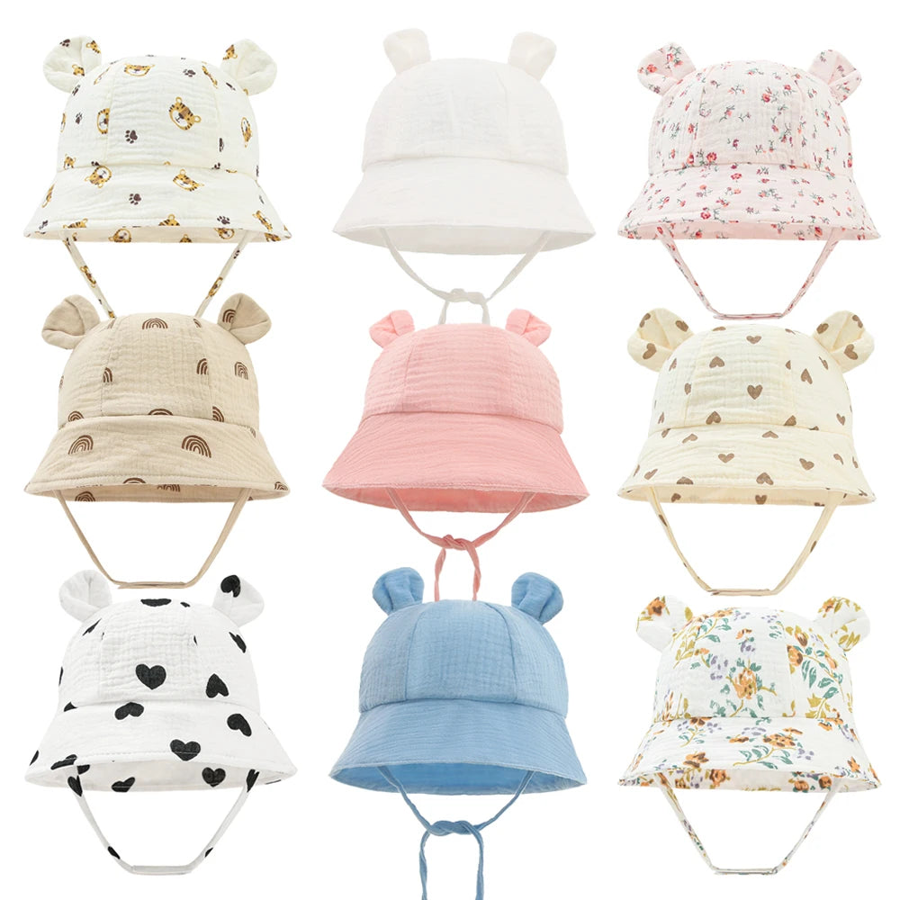 Muslin Baby Summer Hat Newborn Cap Cotton Baby Sun Hats For Girls Boys Infant Bucket Hat For Toddler Accessories 3-12M
