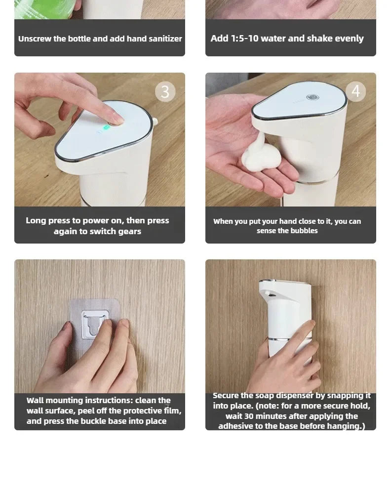 2026 Nuevos dispensadores automáticos de jabón en espuma para baño, máquina inteligente de lavado de manos con carga USB, material ABS blanco de alta calidad