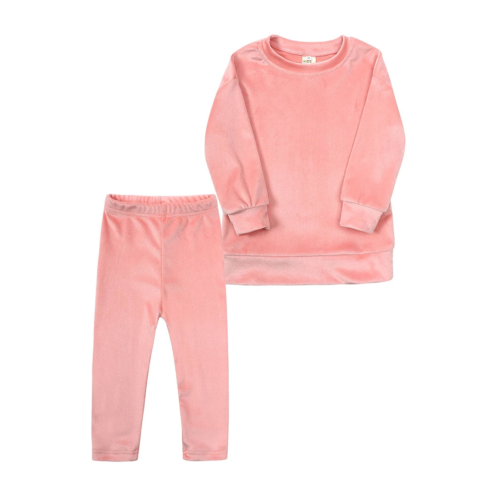 Kids Tales Unisex Velvet Sweatshirt and Pants Set - Thick Fleece