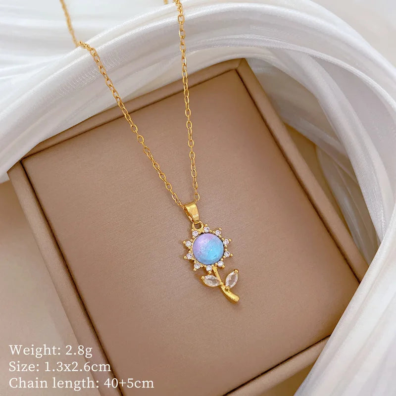 Full Zircon Cross Necklace For Women'S Gold Color Anti-Tarnish Titanium Steel Jewelry
