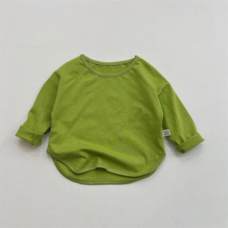 1Pcs Spring Autumn Children'S Pure Cotton Long Sleeve T-Shirts Solid Color Boys Girls Tops Kids Baby Leisure Tee Student Clothes