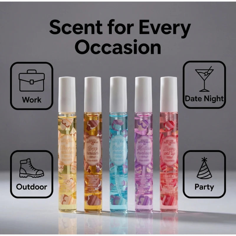 5pcs Gourmand Perfum Set Long Lasting Sweet Vanilla Cake Scent Mini Portable Fragrance Spray Set For Women