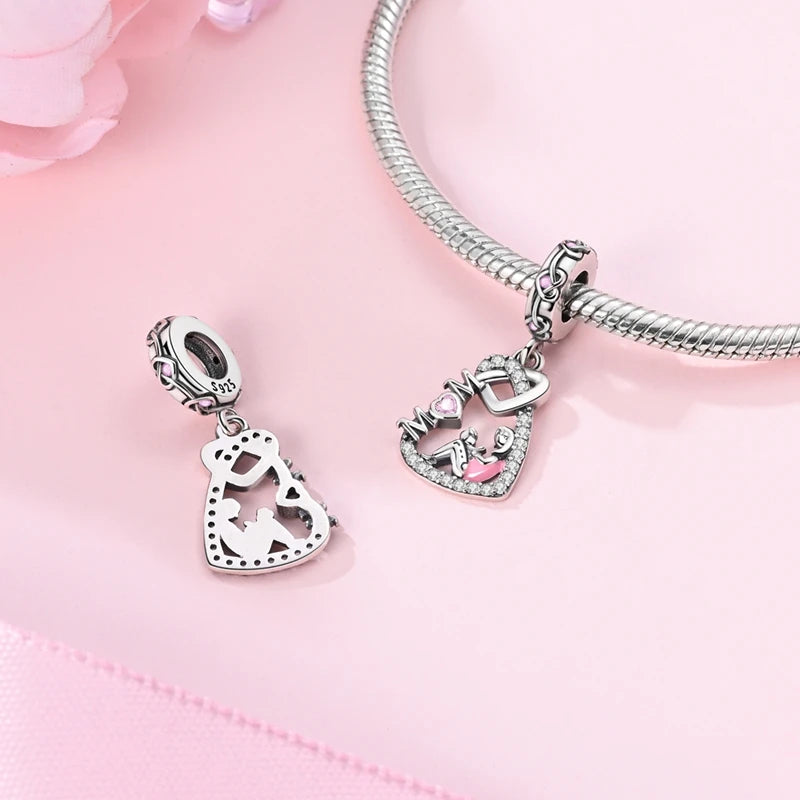 925 Sterling Silver Heart Charm Bead With Zircon Accent, GDTC Certified Fine Jewelry Gift For DIY Bracelet Makers