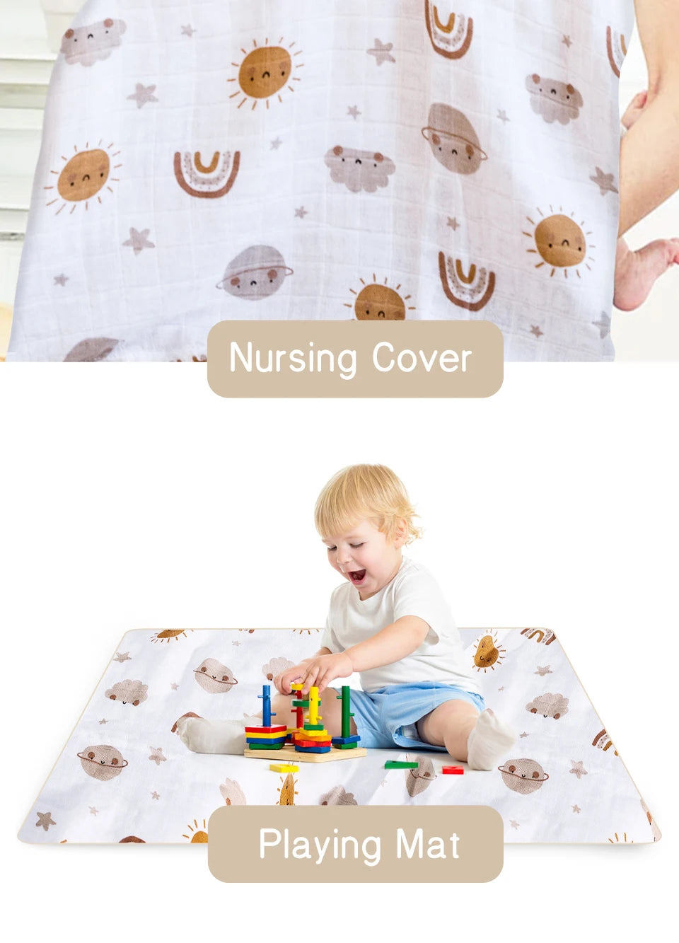 120x110cm Bamboo Cotton Baby Muslin Swaddle Blanket Cute Soft Print Baby Towel Wrap