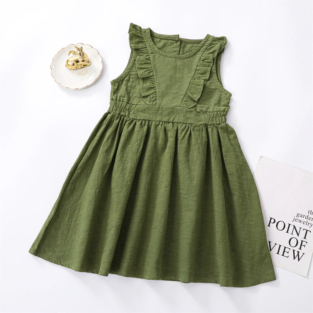Children's Flying Sleeve Cotton Dress Girls' Skirt Summer Clothing Solid Color Short Ins