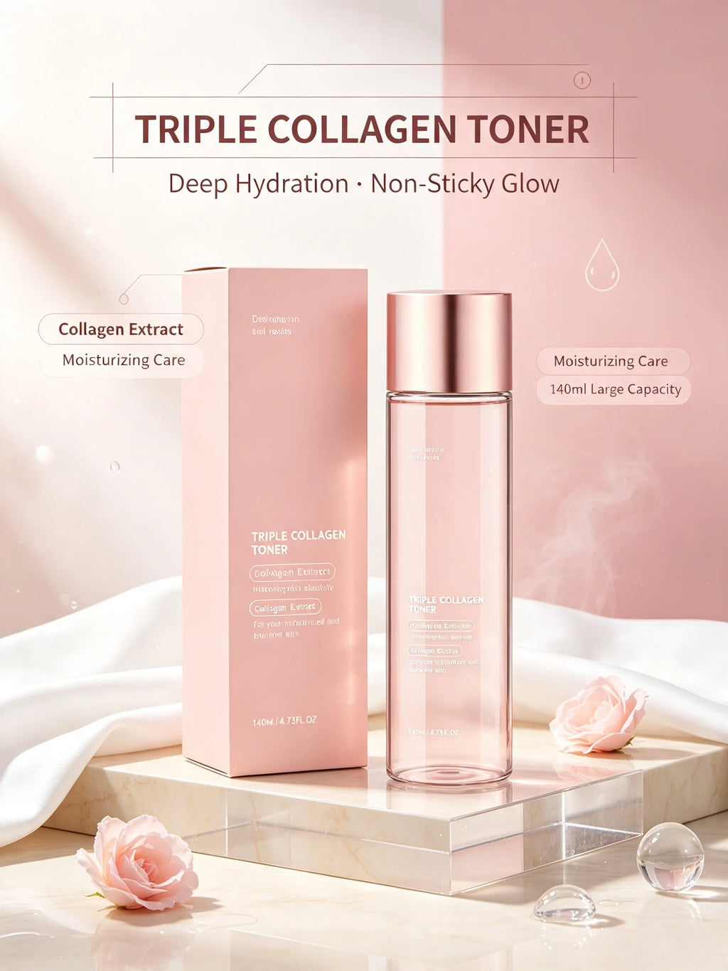 Triple Collagen Toner Moisturizing Watery Non‑Sticky Texture Hydrating Nourishing Skin Care Refreshing Large Capacity Face Toner