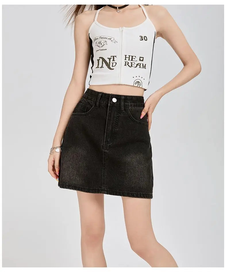 Harajuku Denim Plaid Skirt Women Sexy Multiple Pockets Mini Skirts Vintage Y2K New Fashion 2025 Lady Casual Versatile Streetwear