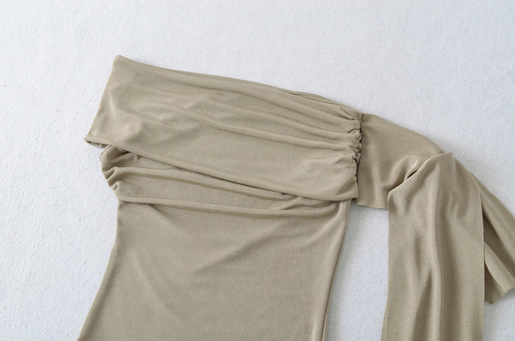 Sexy Pure Desire Short Sleeve T-Shirt Women's Spicy Girl Sash One Shoulder Tube Top Short Length Slim Fit Casual Noble