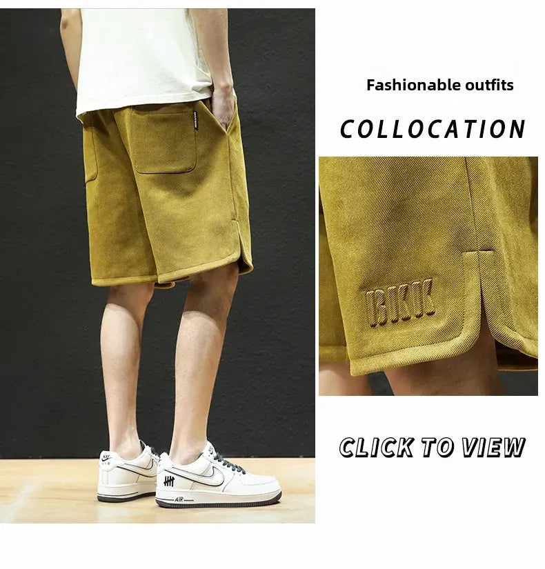 American Style High Street Men's Summer Thin Knit Sweatpants Casual Trendy Brand Plus Size Straight Leg Loose Fit Five Minute Pa
