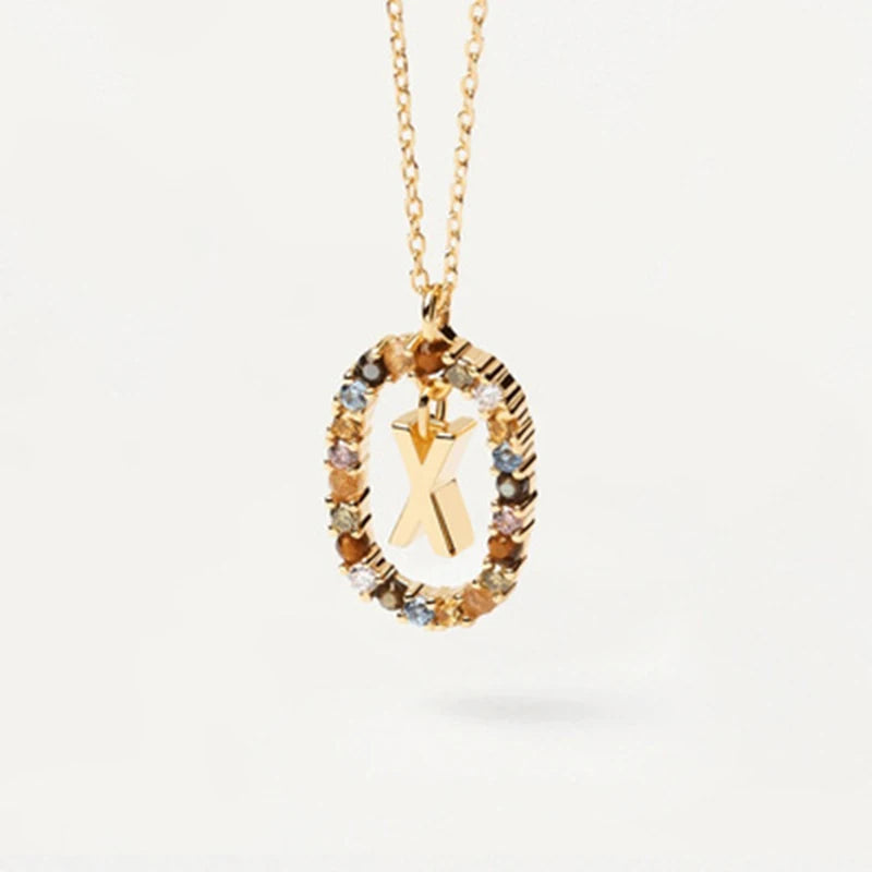 New 925 Sterling Silver Gold Letters A - Z Initial Necklace Zirconia Letter Pendant Long Chain Say My Name Fine Jewelry
