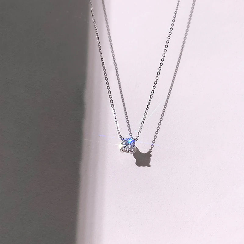 Hot 925 Sterling Silver 14k Gold Plated Necklace Versatile Sparkling Zircon Choker Clavicle Chain for Women Wedding Jewelry