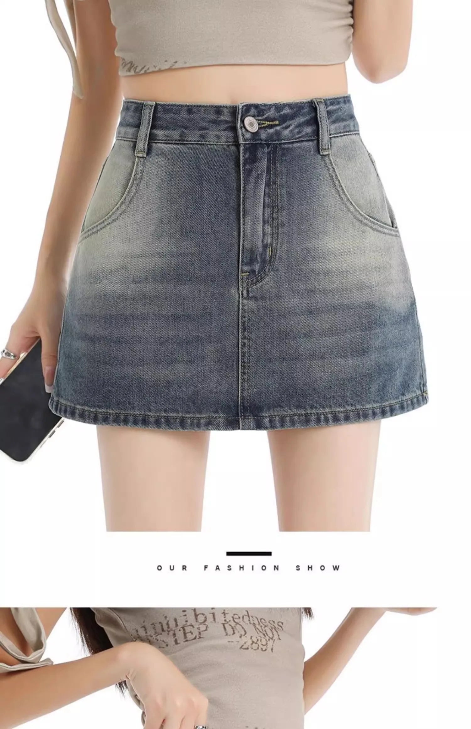 Retro American Washed Slim Fit Denim  Skirt Women Summer Hot Girl High Waist Bodycon Anti Exposure a Line Half Body Skirt