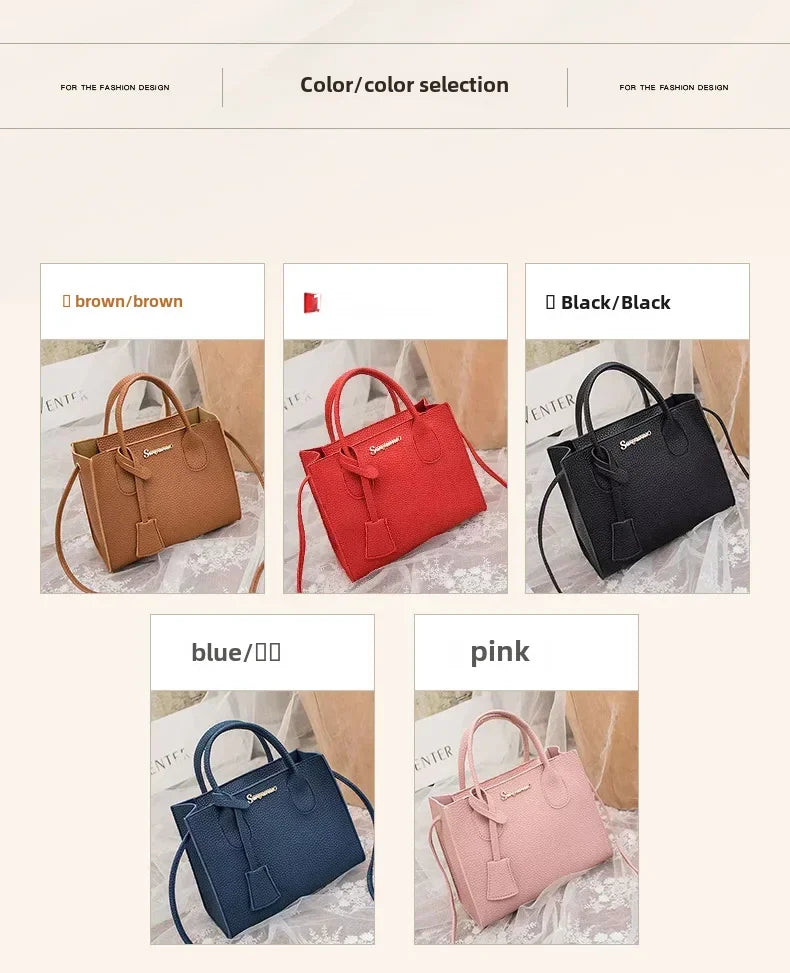 Single-shoulder Crossbody Handheld Triple-use Satchel Portable Leisure Bag Solid Color Lychee Grain Ladies Handbags ﻿