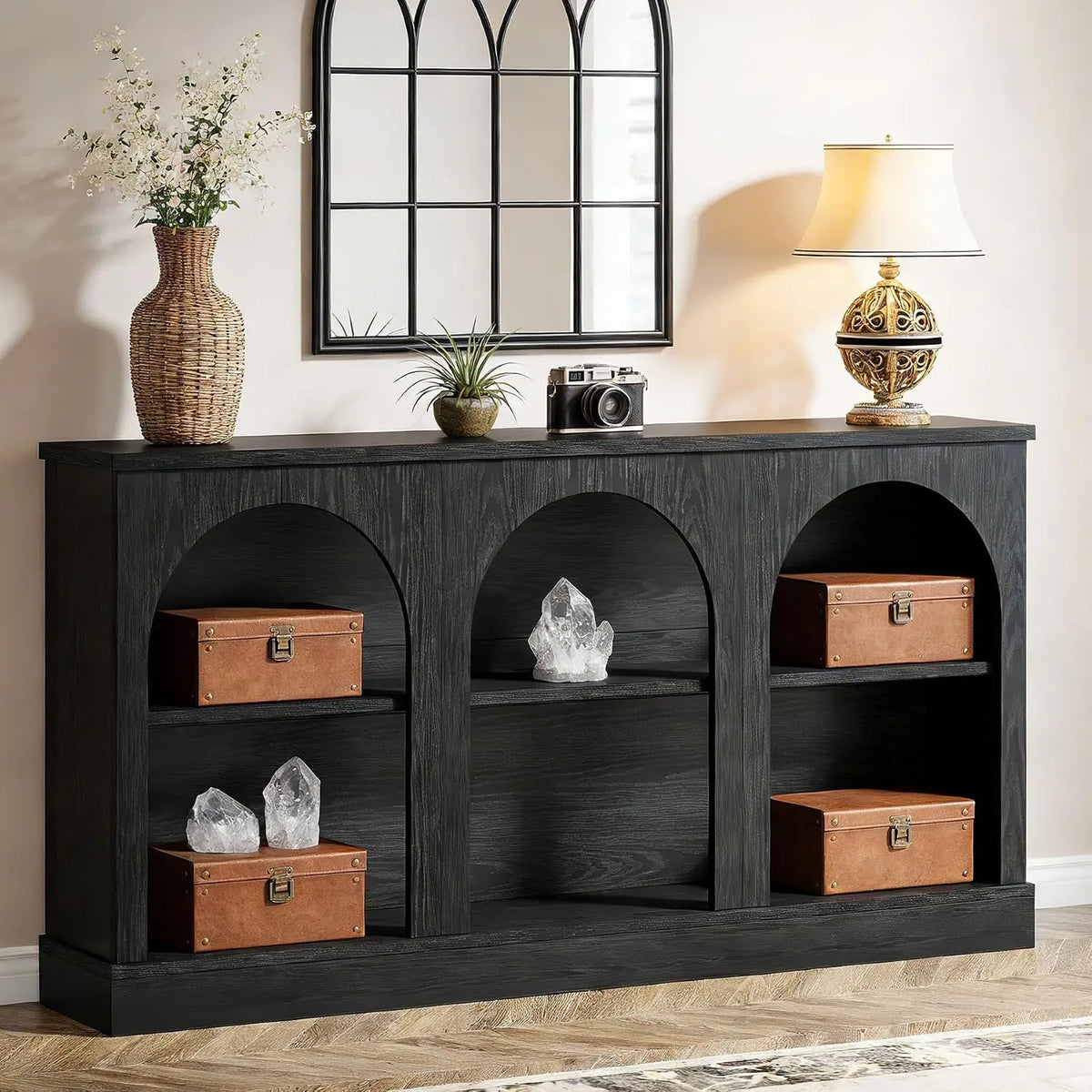Wooden Console Table With 3-Tier Storage Shelf, 63" Long Modern Farmhouse Sofa Table For Hallway Living Room Bedroom, Customized