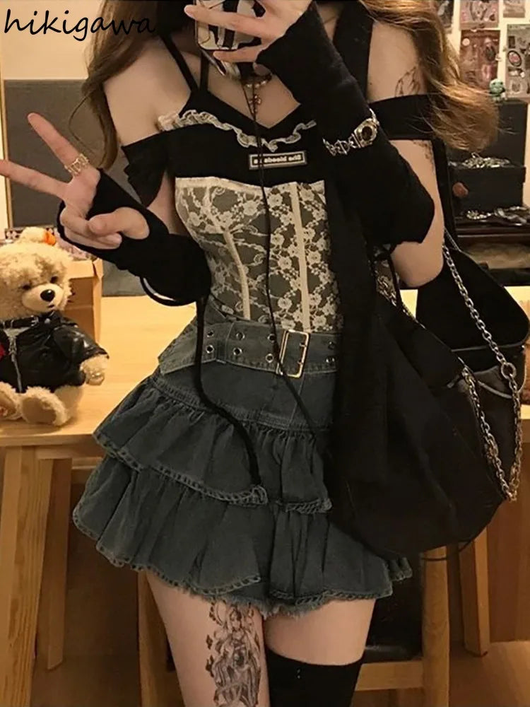 Streetwear Jean Skirt Women 2025 Faldas Mujer De Moda High Waist Vintage Saia Sweet Ruffles A-line Jupe Casual Y2k Mini Skirts