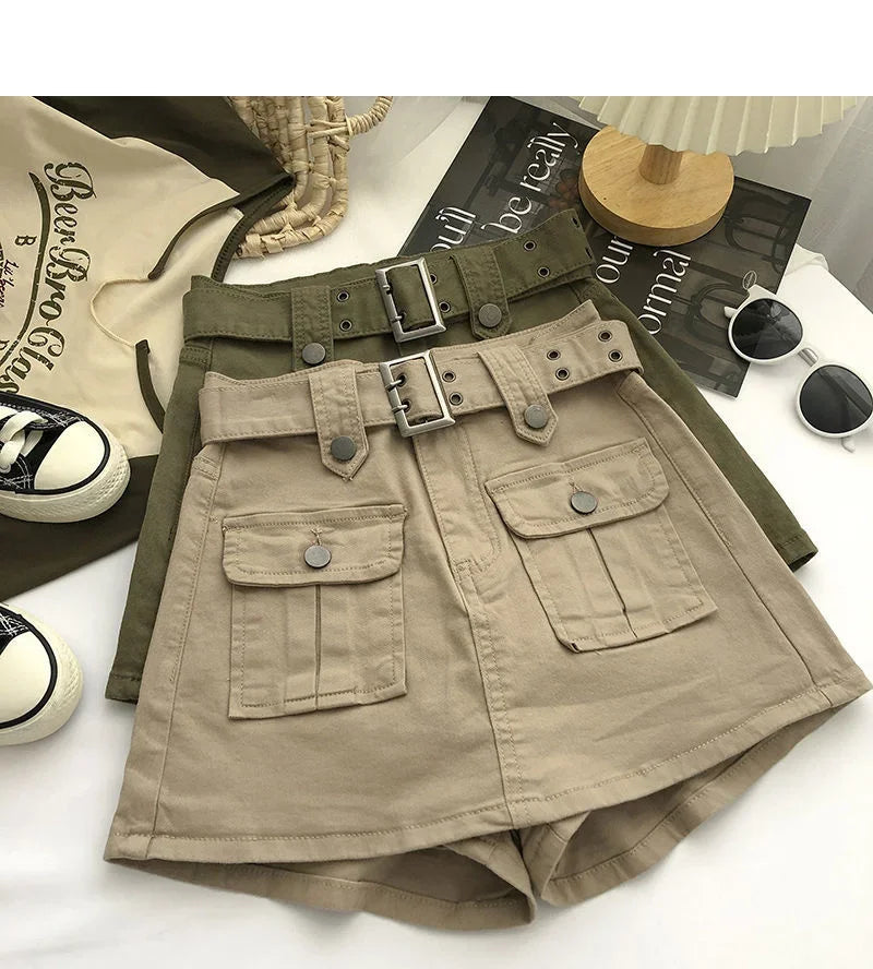 2026 Summer Safari Style Women Denim Pantskirt High-waist Short Slim A-line Jean Skirts Lady Anti-expose Lining Wide-leg Shorts