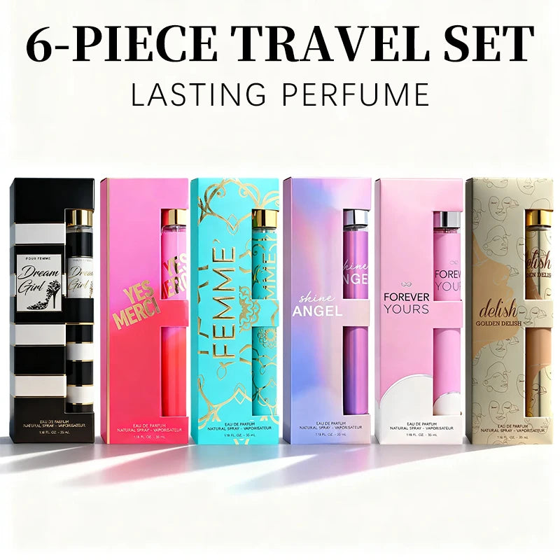 6-Piece Travel Set, Men's and Women's Eau De Toilette Spray, Long-Lasting Fragrance, 6 Different Flavors, Perfect for Holiday Gift