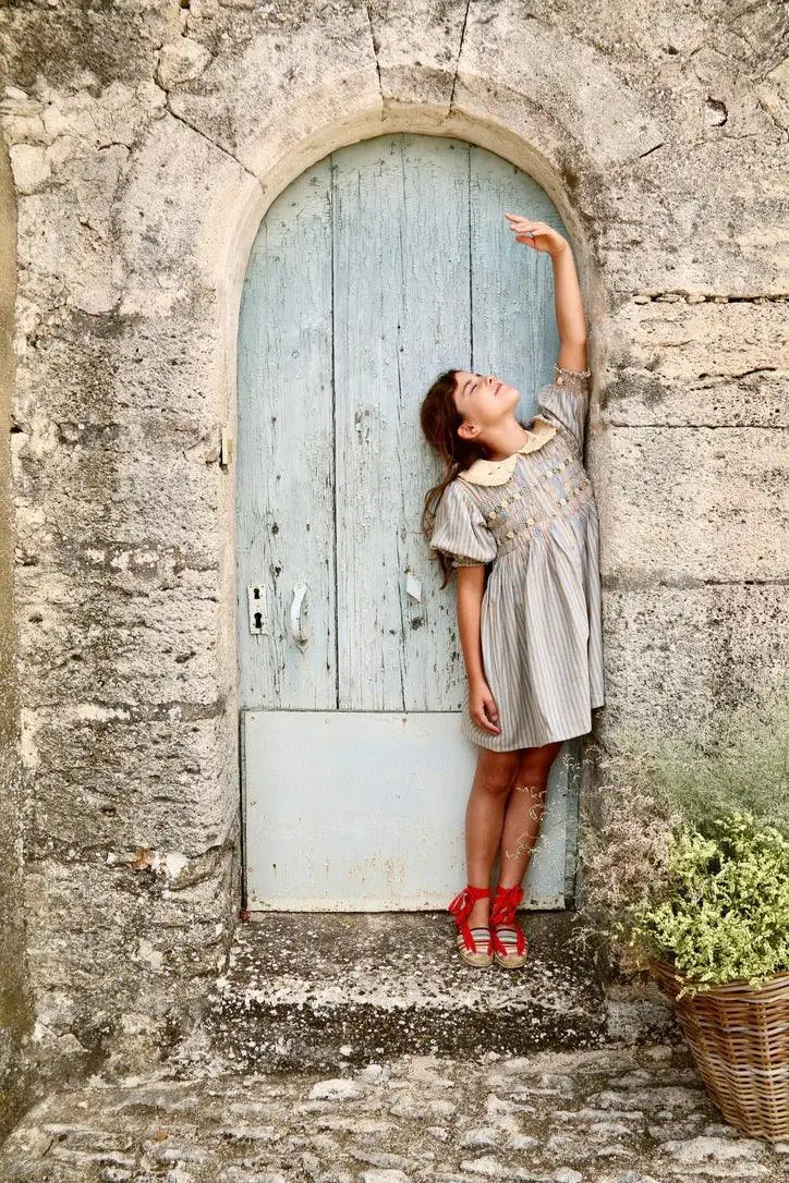 Children's Dress 2026 Summer New Product BD Girls Pastoral Embroidery Wrap Bubble Sleeve Shirt Skirt Princess Dress