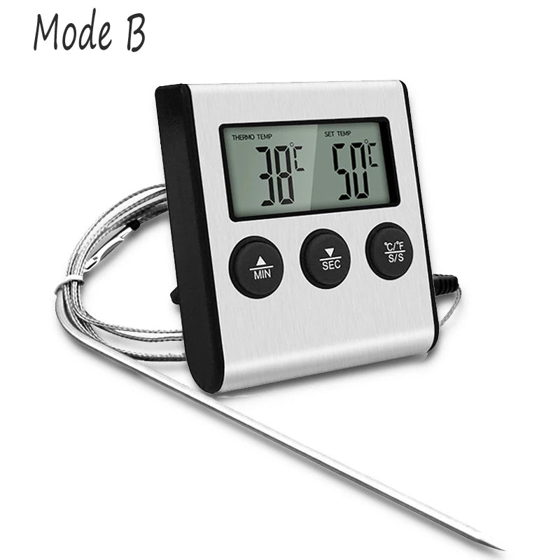 Termómetro de Cocina Digital para Carne Alimentos Temperatura para Horno Barbacoa Parrilla Función Temporizador con Sonda Medidor de Calor para Cocinar