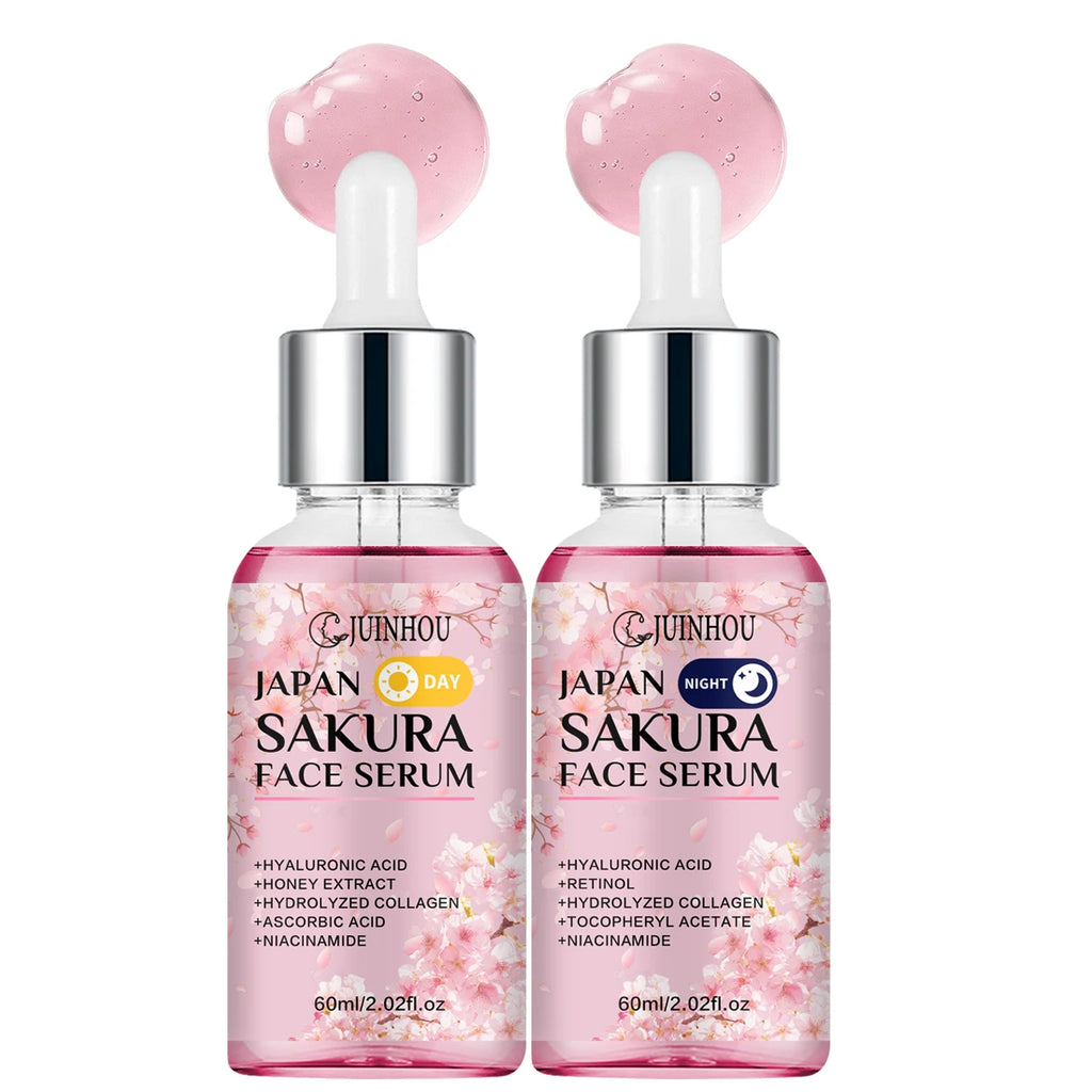 JUINHOU 2PCS Sakura Niacinamide Retinol Day&Night Surem Hydrating Moisturizing for Sensitive Skin Anti-Dryness Skin Gentle Formu