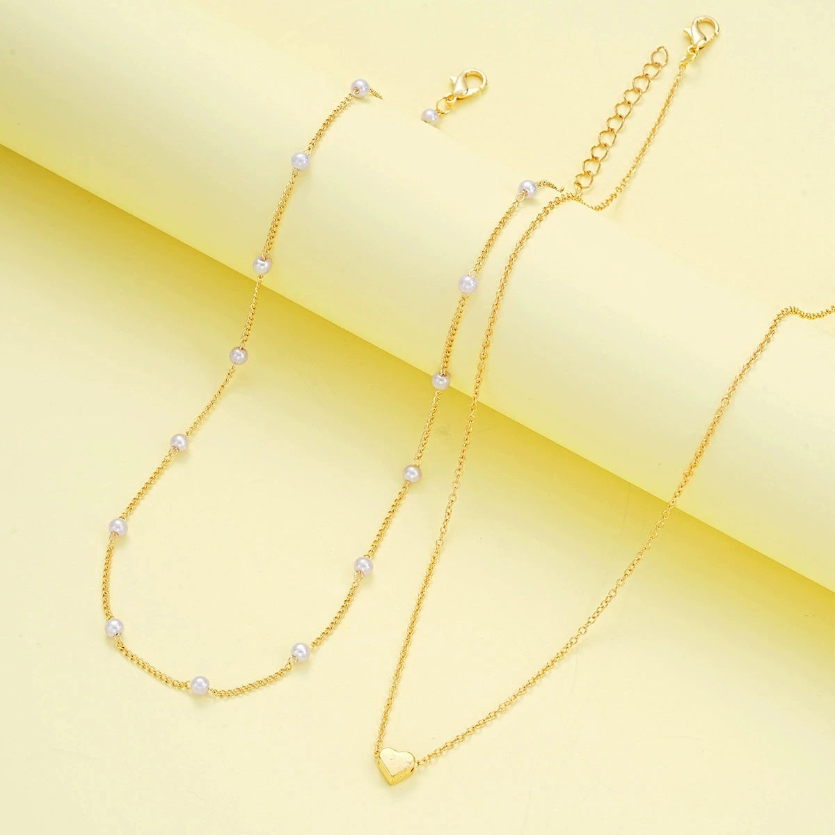 Fashion Imitation Pearl Heart Jewelry Set For Women'S Gold Silver Color Round Beads Necklace Bracelet Set Daily Wear Accessories
